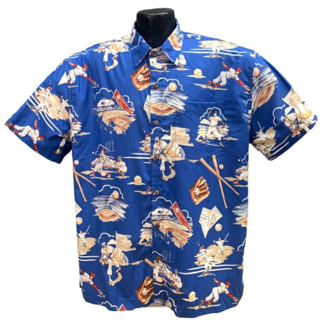 Blue Retro Baseball  Hawaiian shirt -Made in USA 100% Cotton